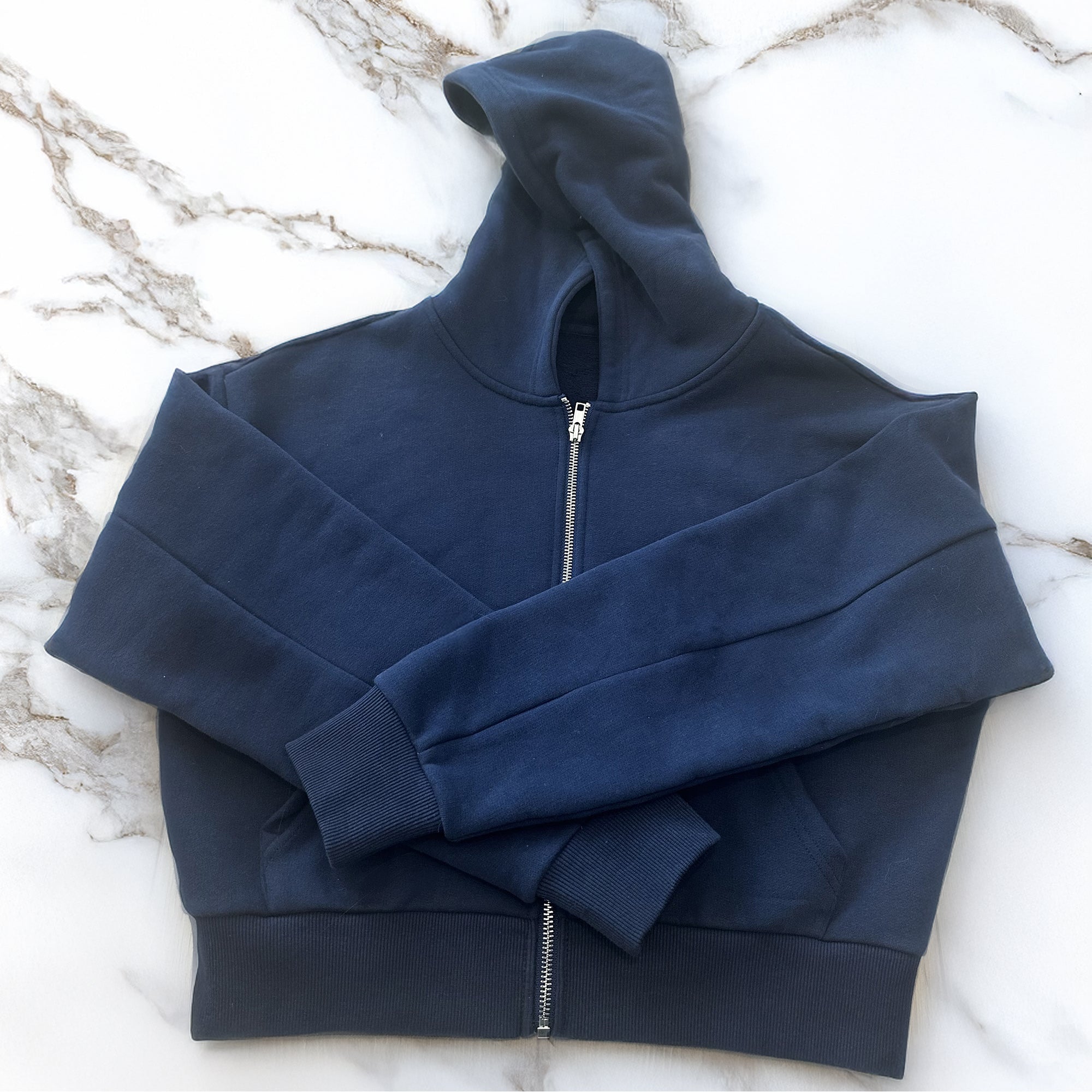 Cozy Cropped Zip-Up Hoody - Navy – SG by Evelyn Lozada