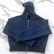 Cozy Cropped Zip-Up Hoody - Navy