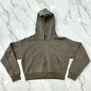 Cozy Cropped Zip-Up Hoody - Soft Olive